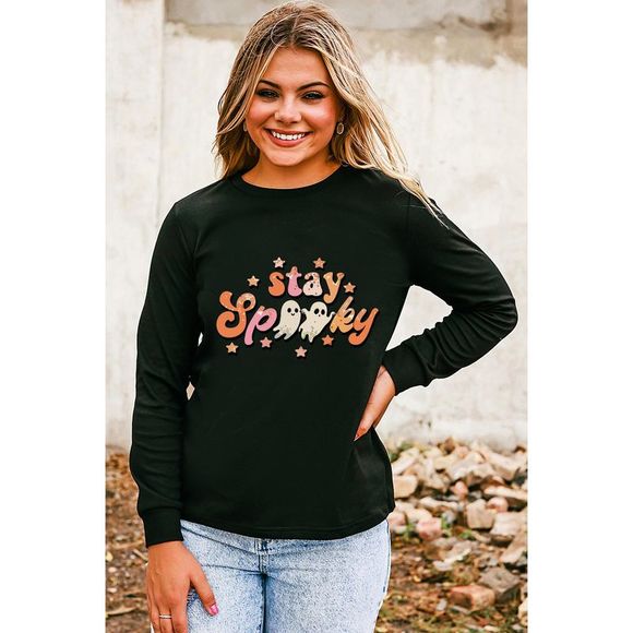 Azura Exchange  Black Halloween stay Spooky Graphic Sweatshirt - Picture 3 of 10